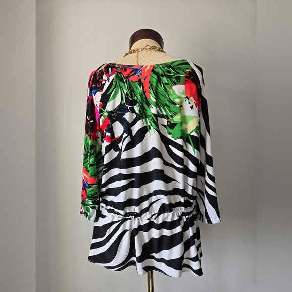 JOSEPH RIBKOFF Zebra Print Floral Accent Tie Waist Top. Size 14 - Picture 7 of 11